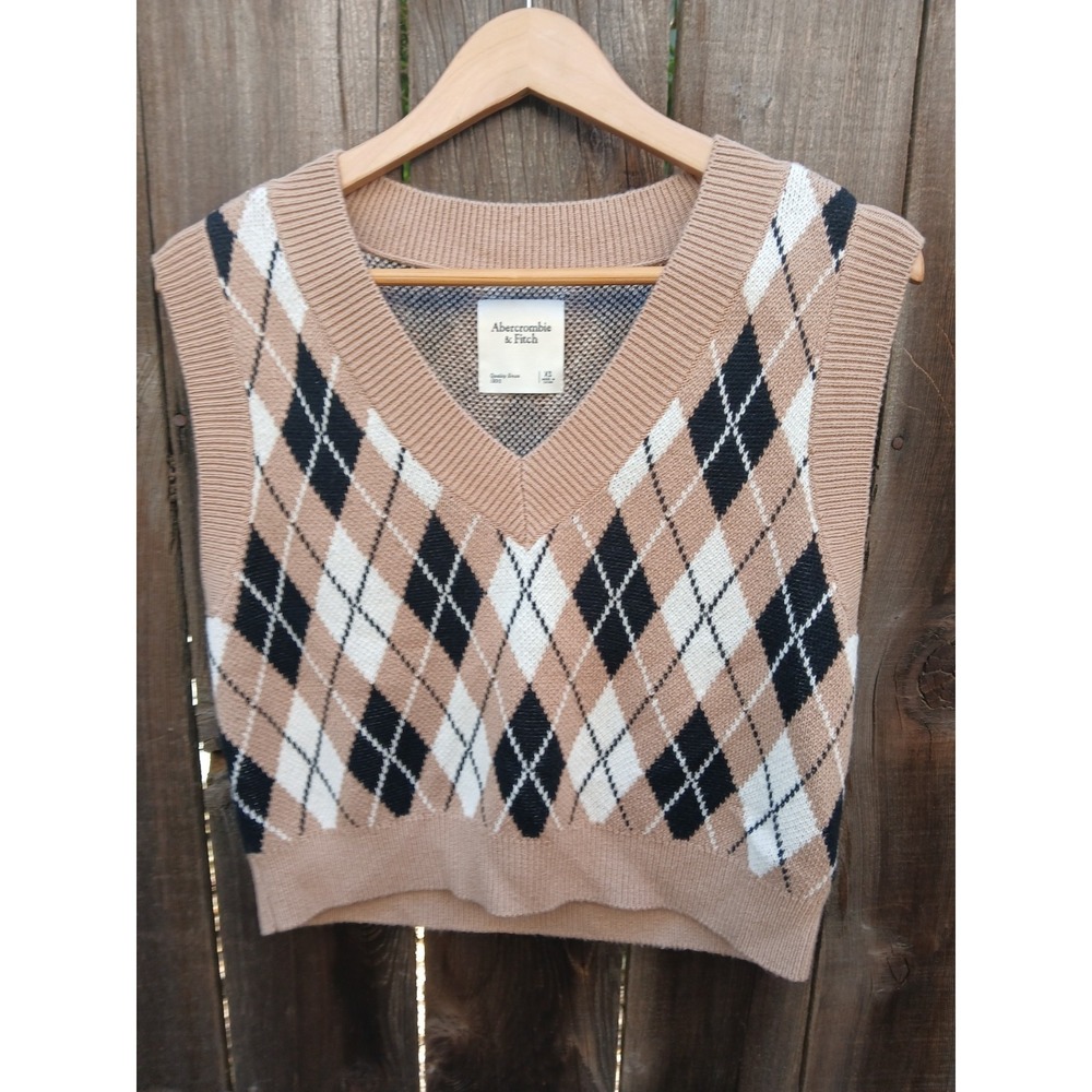 Abercrombie And Fitch School Girl  Preppy Argyle Brown Black And White Vest  XS